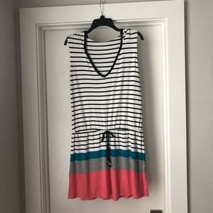 Striped swimsuit coverup with hood